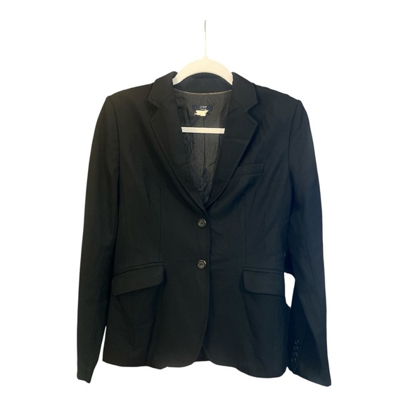 J. Crew Italian Wool Two Button Black Blazer Size 2 SE1 - Picture 1 of 4